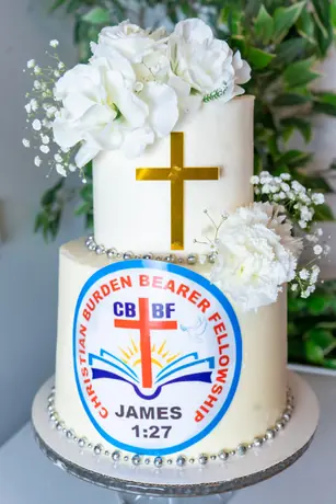 White and gold baptism cake