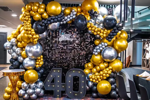 Black and gold fortieth birthday backdrop