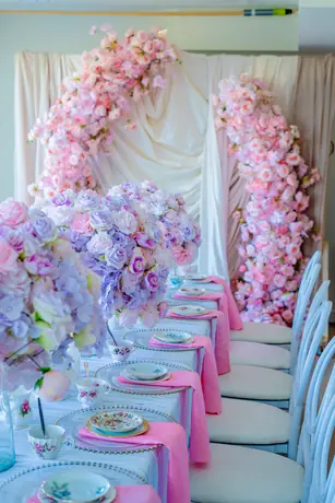 Pink and purple children's party table