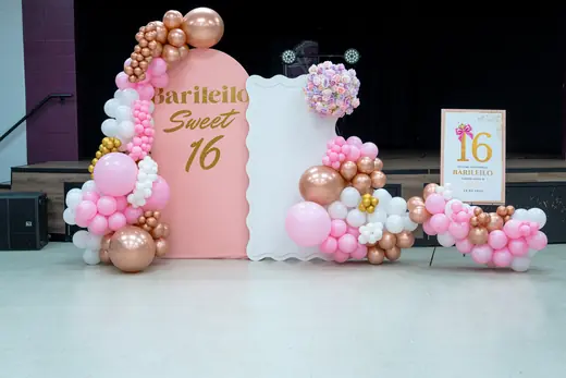 Pink Sweet 16 balloon wall