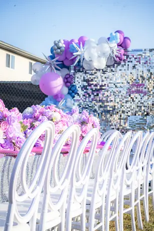 Purple children's party table decor