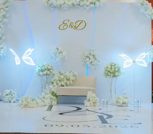 White and gold floral proposal stage