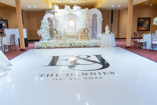 White and gold wedding room styling